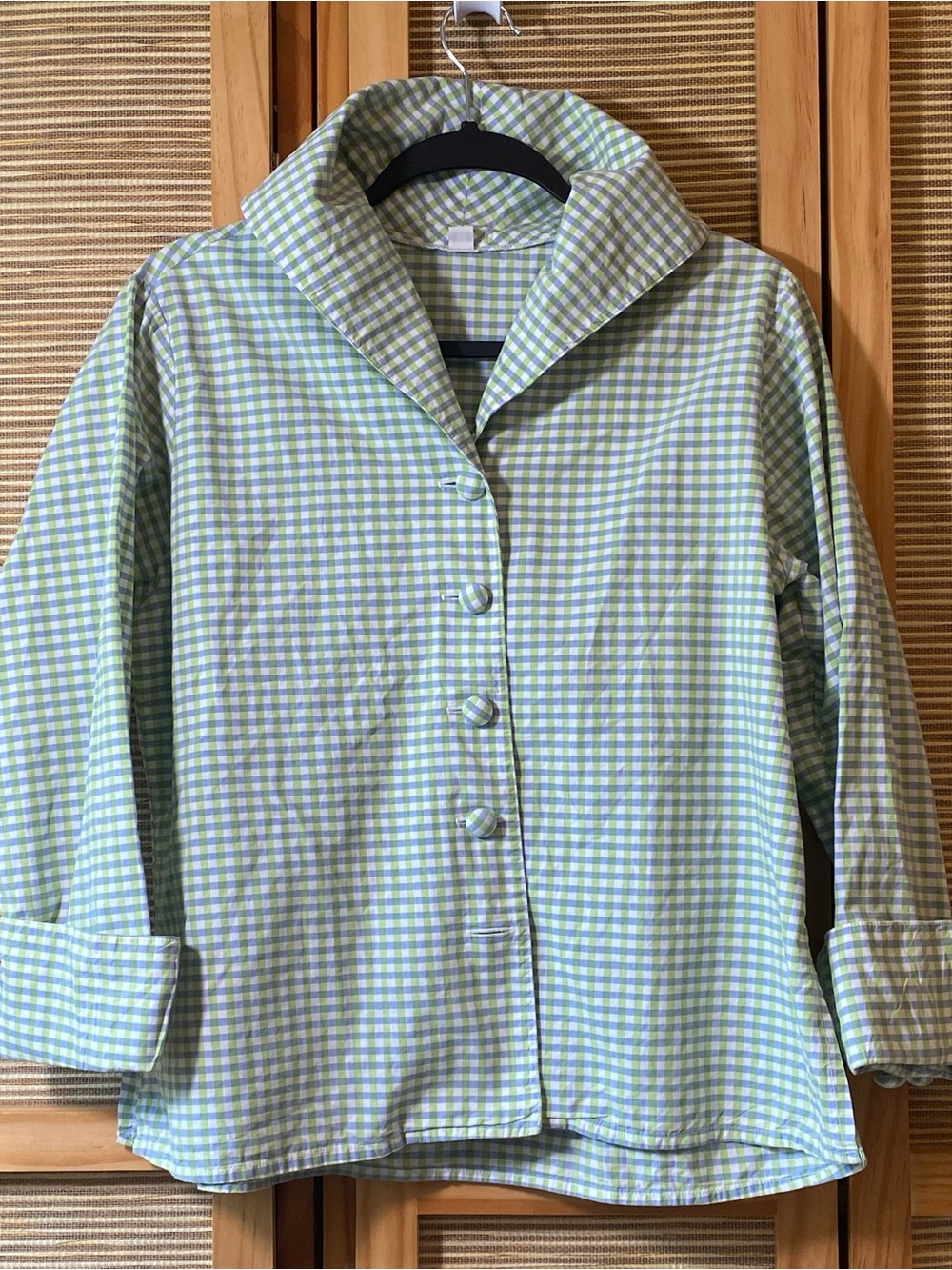 I Love Lucy button up shirt in blue & green